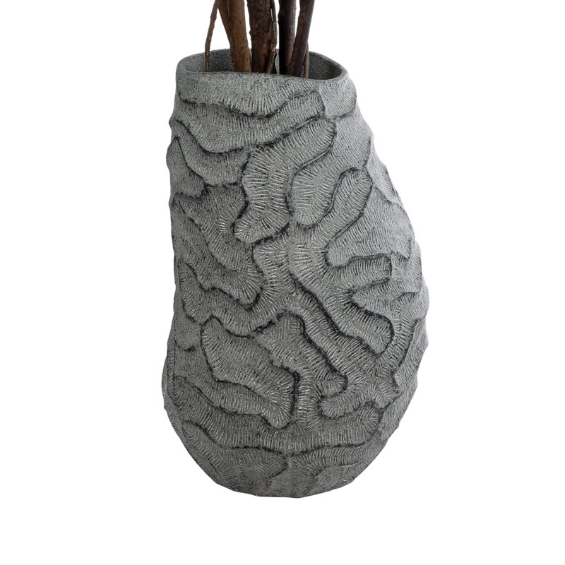 GloboStar® Artificial Garden GALICIA 20763 Επιδαπέδιο Πολυεστερικό Τσιμεντένιο Κασπώ Γλάστρα – Flower Pot Γκρι Φ52 x Υ80cm