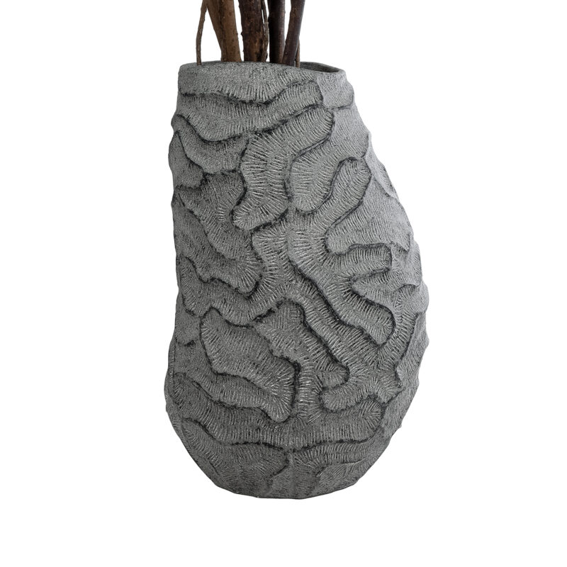 GloboStar® Artificial Garden GALICIA 20763 Επιδαπέδιο Πολυεστερικό Τσιμεντένιο Κασπώ Γλάστρα – Flower Pot Γκρι Φ52 x Υ80cm