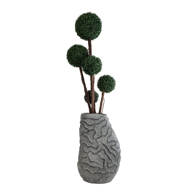 GloboStar® Artificial Garden GALICIA 20763 Επιδαπέδιο Πολυεστερικό Τσιμεντένιο Κασπώ Γλάστρα – Flower Pot Γκρι Φ52 x Υ80cm