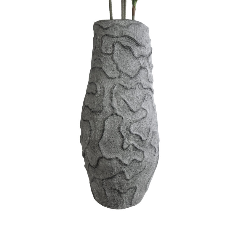 GloboStar® Artificial Garden GALICIA 20764 Επιδαπέδιο Πολυεστερικό Τσιμεντένιο Κασπώ Γλάστρα – Flower Pot Γκρι Φ50 x Υ110cm