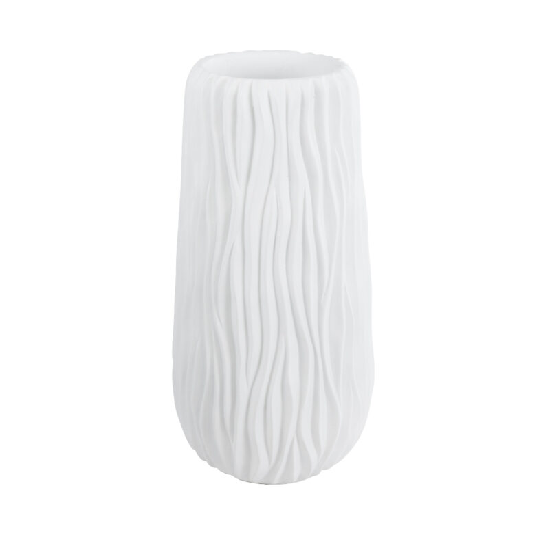 GloboStar® Artificial Garden ORIENTE 20768 Επιδαπέδιο Πολυεστερικό Τσιμεντένιο Κασπώ Γλάστρα – Flower Pot Λευκό Φ35 x Υ65cm