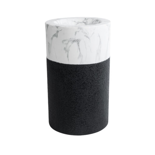 GloboStar® Artificial Garden ALMUDENA 20769 Επιδαπέδιο Πολυεστερικό Τσιμεντένιο Κασπώ Γλάστρα – Flower Pot Μαύρο με Λευκό Φ36 x Υ60cm