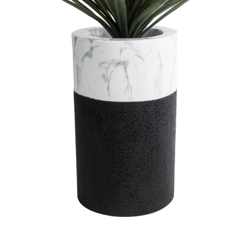 GloboStar® Artificial Garden ALMUDENA 20769 Επιδαπέδιο Πολυεστερικό Τσιμεντένιο Κασπώ Γλάστρα – Flower Pot Μαύρο με Λευκό Φ36 x Υ60cm