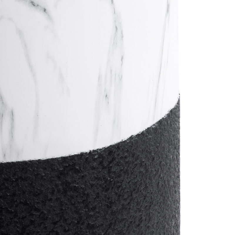 GloboStar® Artificial Garden ALMUDENA 20769 Επιδαπέδιο Πολυεστερικό Τσιμεντένιο Κασπώ Γλάστρα – Flower Pot Μαύρο με Λευκό Φ36 x Υ60cm