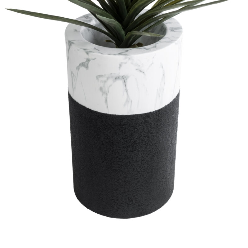 GloboStar® Artificial Garden ALMUDENA 20769 Επιδαπέδιο Πολυεστερικό Τσιμεντένιο Κασπώ Γλάστρα – Flower Pot Μαύρο με Λευκό Φ36 x Υ60cm