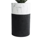 GloboStar® Artificial Garden ALMUDENA 20769 Επιδαπέδιο Πολυεστερικό Τσιμεντένιο Κασπώ Γλάστρα – Flower Pot Μαύρο με Λευκό Φ36 x Υ60cm