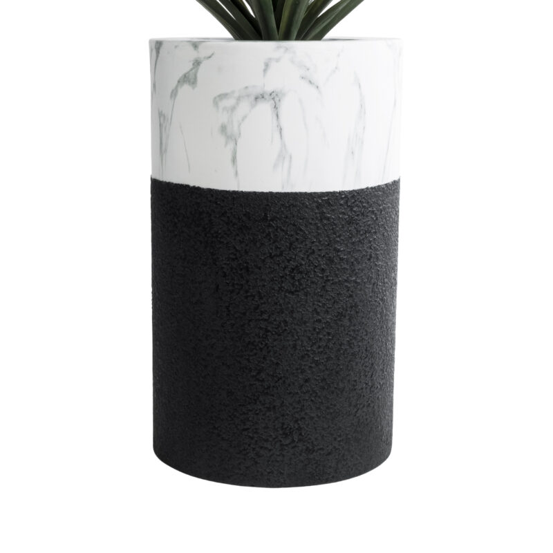 GloboStar® Artificial Garden ALMUDENA 20769 Επιδαπέδιο Πολυεστερικό Τσιμεντένιο Κασπώ Γλάστρα – Flower Pot Μαύρο με Λευκό Φ36 x Υ60cm