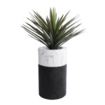 GloboStar® Artificial Garden ALMUDENA 20769 Επιδαπέδιο Πολυεστερικό Τσιμεντένιο Κασπώ Γλάστρα – Flower Pot Μαύρο με Λευκό Φ36 x Υ60cm