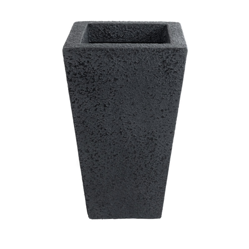 GloboStar® Artificial Garden MAYOR 20771 Επιδαπέδιο Πολυεστερικό Τσιμεντένιο Κασπώ Γλάστρα – Flower Pot Μαύρο Μ30 x Π30 x Υ50cm