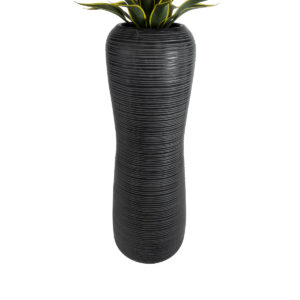 GloboStar® Artificial Garden BARRIO 20772 Επιδαπέδιο Πολυεστερικό Τσιμεντένιο Κασπώ Γλάστρα – Flower Pot Μαύρο Φ40 x Υ122cm