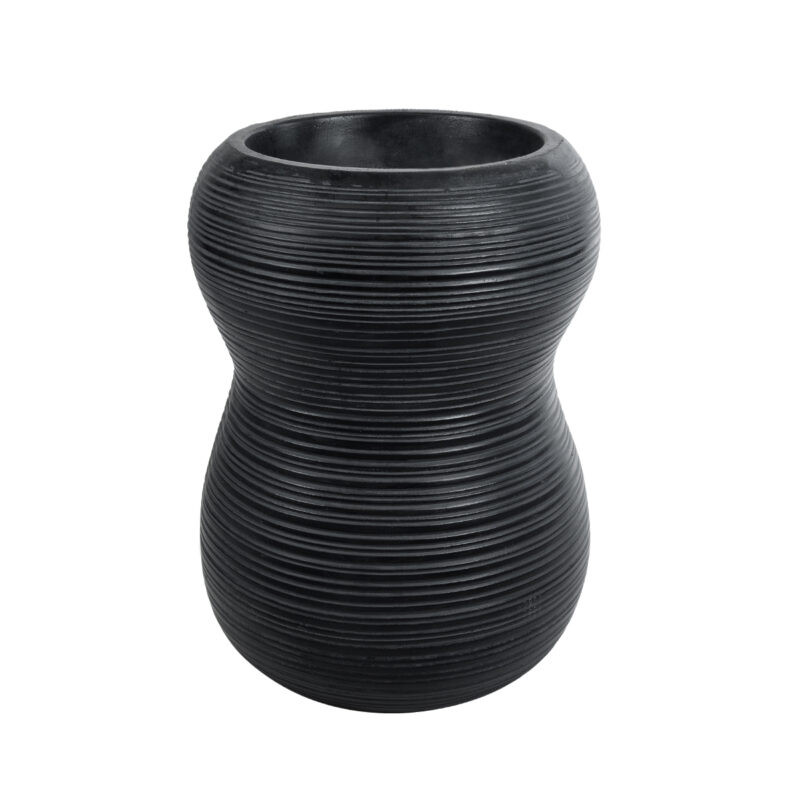 GloboStar® Artificial Garden BARRIO 20774 Επιδαπέδιο Πολυεστερικό Τσιμεντένιο Κασπώ Γλάστρα – Flower Pot Μαύρο Φ45 x Υ63cm