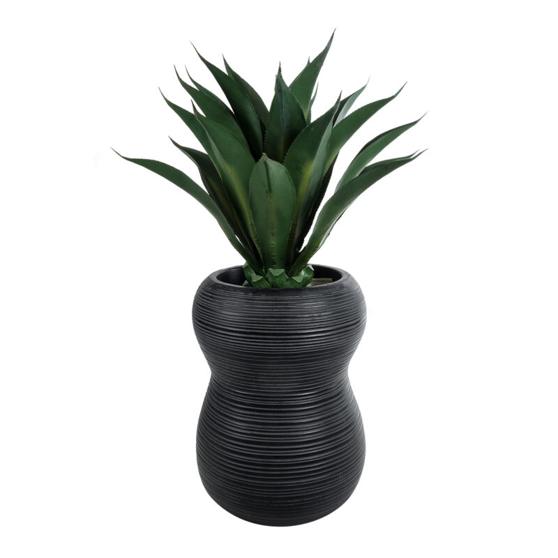 GloboStar® Artificial Garden BARRIO 20774 Επιδαπέδιο Πολυεστερικό Τσιμεντένιο Κασπώ Γλάστρα – Flower Pot Μαύρο Φ45 x Υ63cm