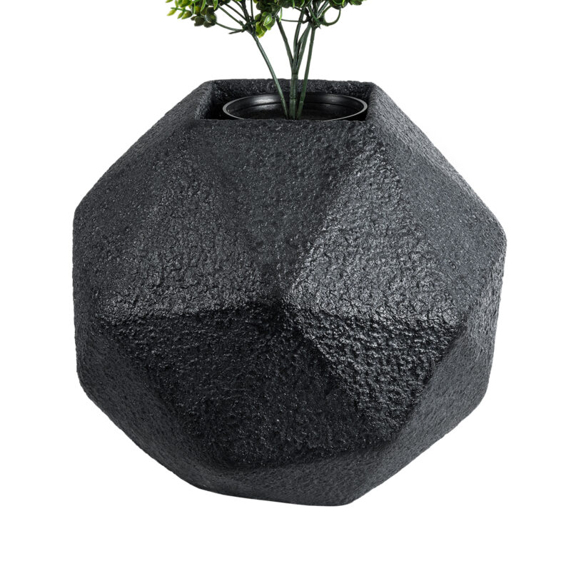 GloboStar® Artificial Garden CARNABY 20780 Επιδαπέδιο Πολυεστερικό Τσιμεντένιο Κασπώ Γλάστρα – Flower Pot Μαύρο Μ30 x Π30 x Υ30cm