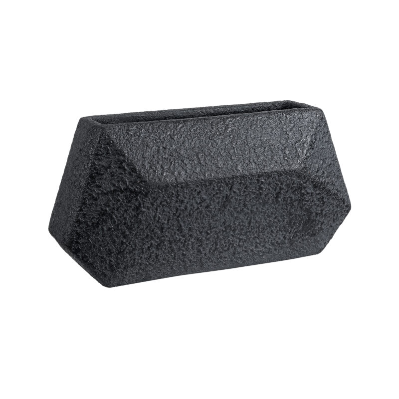 GloboStar® Artificial Garden GREENWICH 20785 Επιδαπέδιο Πολυεστερικό Τσιμεντένιο Κασπώ Γλάστρα – Flower Pot Μαύρο Μ40 x Π16 x Υ21cm