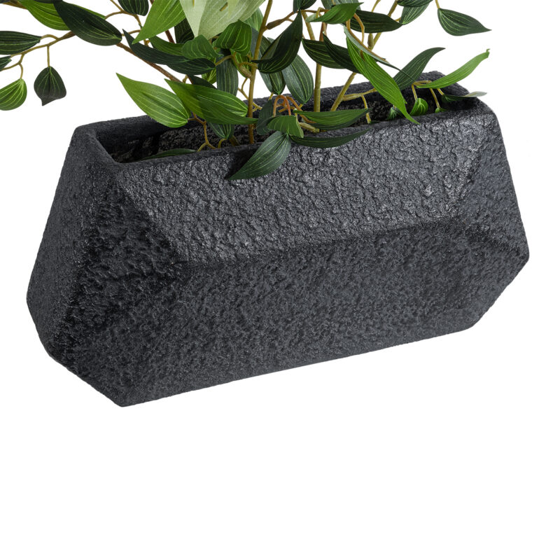 GloboStar® Artificial Garden GREENWICH 20785 Επιδαπέδιο Πολυεστερικό Τσιμεντένιο Κασπώ Γλάστρα – Flower Pot Μαύρο Μ40 x Π16 x Υ21cm
