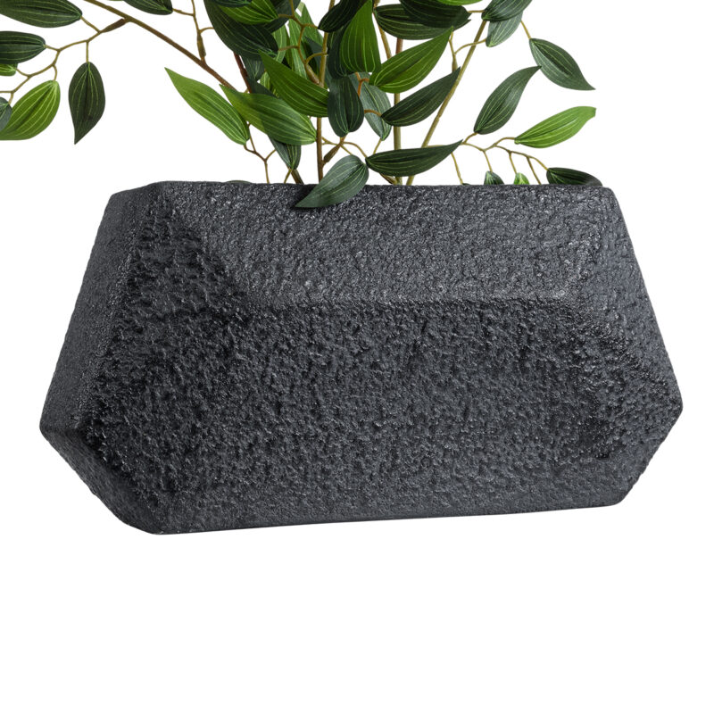 GloboStar® Artificial Garden GREENWICH 20785 Επιδαπέδιο Πολυεστερικό Τσιμεντένιο Κασπώ Γλάστρα – Flower Pot Μαύρο Μ40 x Π16 x Υ21cm
