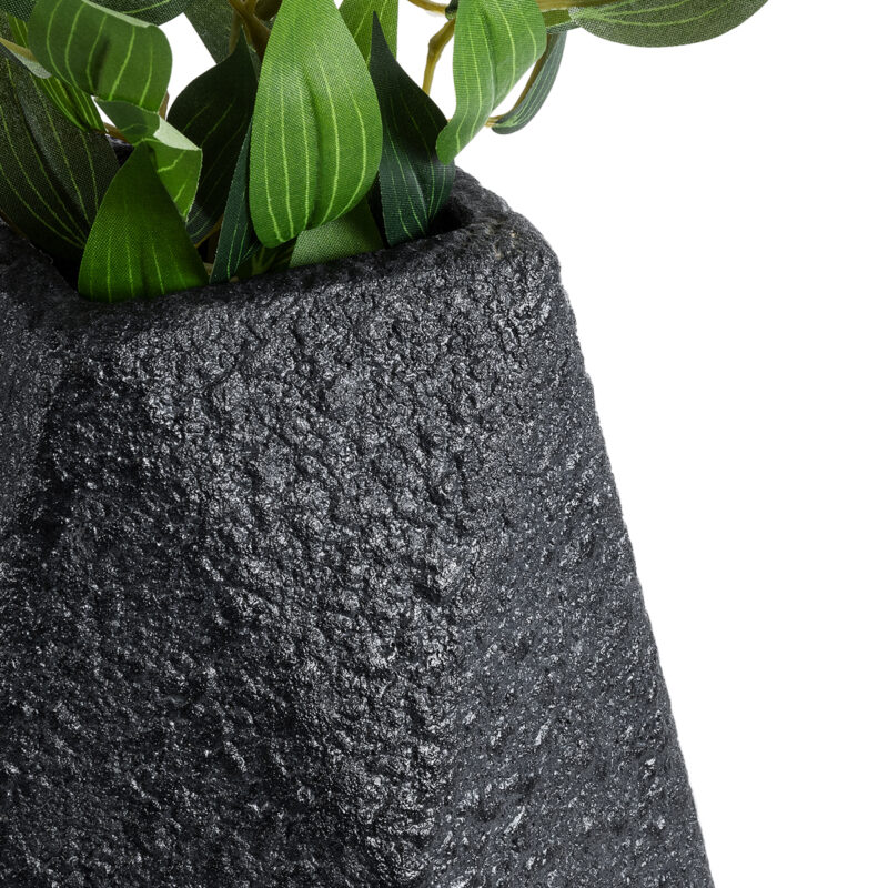 GloboStar® Artificial Garden GREENWICH 20786 Επιδαπέδιο Πολυεστερικό Τσιμεντένιο Κασπώ Γλάστρα – Flower Pot Μαύρο Μ20 x Π14 x Υ32cm