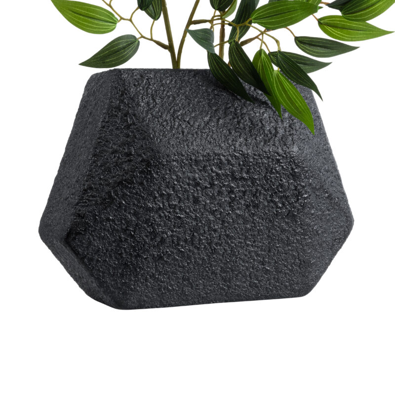 GloboStar® Artificial Garden GREENWICH 20787 Επιδαπέδιο Πολυεστερικό Τσιμεντένιο Κασπώ Γλάστρα – Flower Pot Μαύρο Μ24 x Π14 x Υ20cm