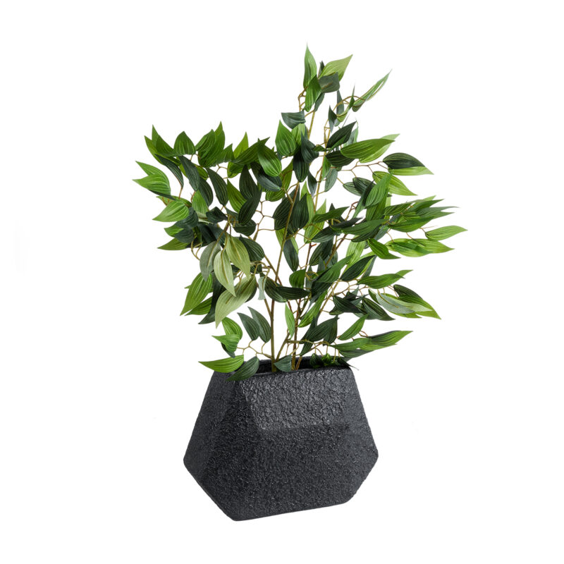 GloboStar® Artificial Garden GREENWICH 20787 Επιδαπέδιο Πολυεστερικό Τσιμεντένιο Κασπώ Γλάστρα – Flower Pot Μαύρο Μ24 x Π14 x Υ20cm