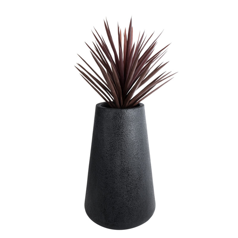 GloboStar® Artificial Garden SOHO 20790 Επιδαπέδιο Πολυεστερικό Τσιμεντένιο Κασπώ Γλάστρα – Flower Pot Μαύρο Φ60 x Υ90cm
