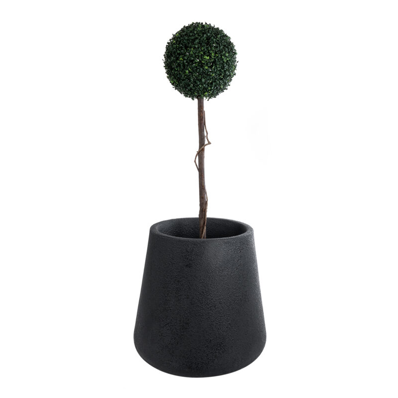 GloboStar® Artificial Garden SOHO 20791 Επιδαπέδιο Πολυεστερικό Τσιμεντένιο Κασπώ Γλάστρα – Flower Pot Μαύρο Φ65 x Υ60cm