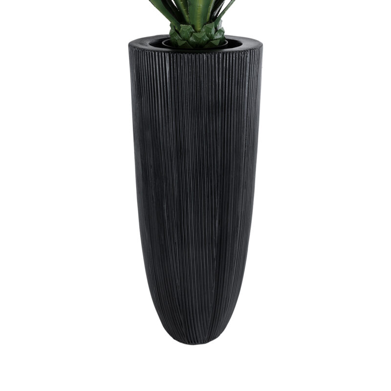 GloboStar® Artificial Garden CASTLE 20792 Επιδαπέδιο Πολυεστερικό Τσιμεντένιο Κασπώ Γλάστρα – Flower Pot Μαύρο Φ43 x Υ112cm