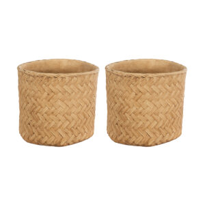 GloboStar® Artificial Garden MEDRANO 20799 ΣΕΤ 2 Διακοσμητικά Πολυεστερικά Τσιμεντένιά Κασπώ Γλάστρες – Flower Pots Μπεζ A:Φ25 x Υ23cm B:Φ25 x Υ23cm
