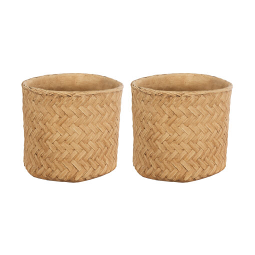 GloboStar® Artificial Garden MEDRANO 20799 ΣΕΤ 2 Διακοσμητικά Πολυεστερικά Τσιμεντένιά Κασπώ Γλάστρες – Flower Pots Μπεζ A:Φ25 x Υ23cm B:Φ25 x Υ23cm