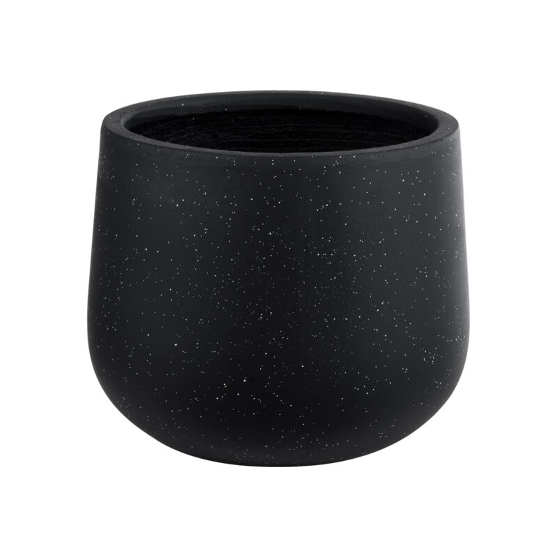 GloboStar® Artificial Garden MAYFAIR 20801 Διακοσμητικό Πολυεστερικό Τσιμεντένιο Κασπώ Γλάστρα – Flower Pot Μαύρο με Λευκές Λεπτομέριες Μ25 x Π27 x Υ30cm