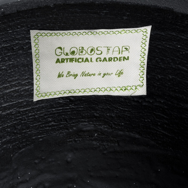GloboStar® Artificial Garden MAYFAIR 20801 Διακοσμητικό Πολυεστερικό Τσιμεντένιο Κασπώ Γλάστρα – Flower Pot Μαύρο με Λευκές Λεπτομέριες Μ25 x Π27 x Υ30cm
