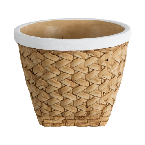 GloboStar® Artificial Garden NOTTING 20803 Διακοσμητικό Πολυεστερικό Τσιμεντένιο Κασπώ Γλάστρα – Flower Pot Μπεζ με Λευκό Φ20 x Υ16cm