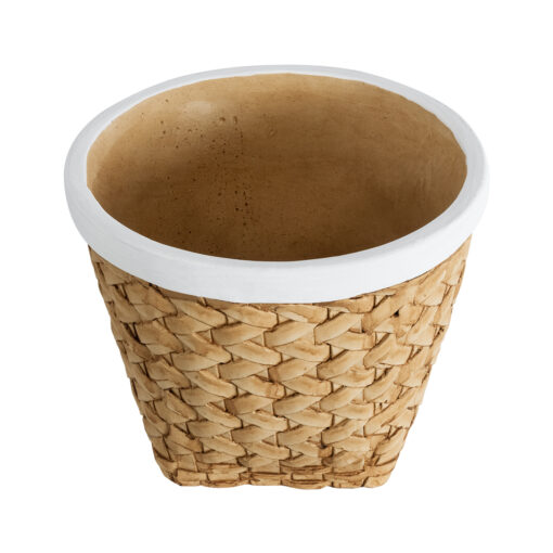 GloboStar® Artificial Garden NOTTING 20803 Διακοσμητικό Πολυεστερικό Τσιμεντένιο Κασπώ Γλάστρα – Flower Pot Μπεζ με Λευκό Φ20 x Υ16cm