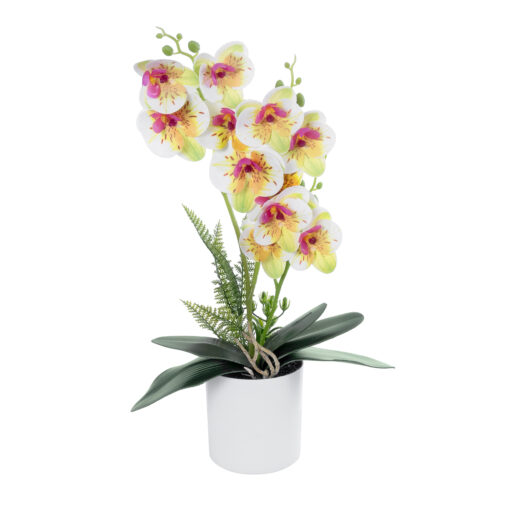 GloboStar® Artificial Garden WHITE – FUCHSIA ORCHID 21078 Διακοσμητικό Φυτό Λευκή – Φούξια Ορχιδέα Υ45cm