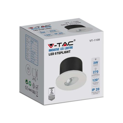 LED Spot Χωνευτό για Σκαλοπάτια 3W V-TAC Λευκό Στρογγυλό Χωνευτό Φυσικό 4000K – 211208