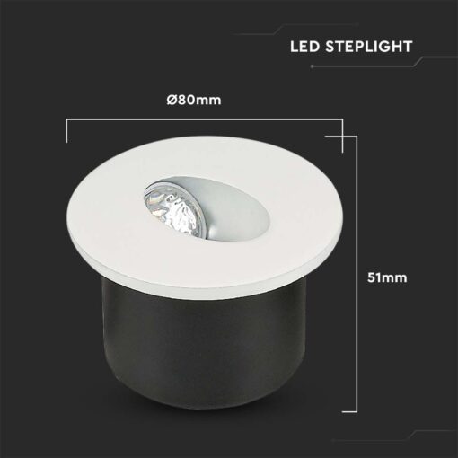 LED Spot Χωνευτό για Σκαλοπάτια 3W V-TAC Λευκό Στρογγυλό Χωνευτό Φυσικό 4000K – 211208