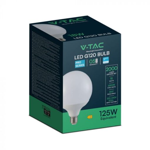 LED Λάμπα E27 G120 V-TAC Samsung Chip 18W 2000lm Ψυχρό 6400K – 21125