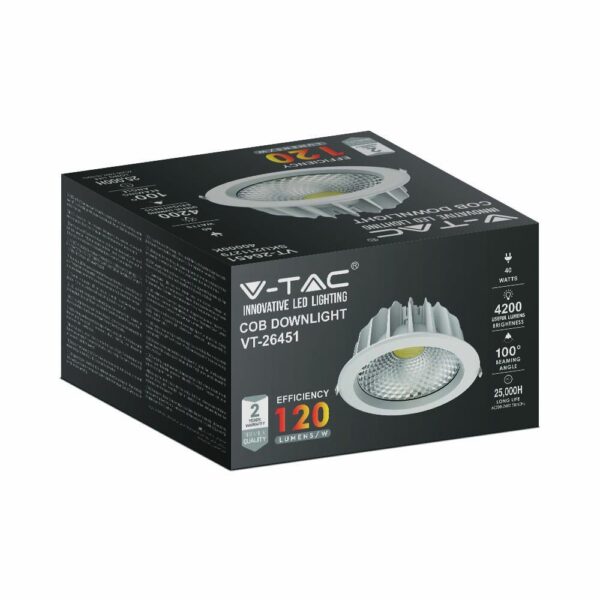 LED Φωτιστικό Οροφής COB 40W V-TAC Στρογγυλό Χωνευτό Ψυχρό 6500K – 211280