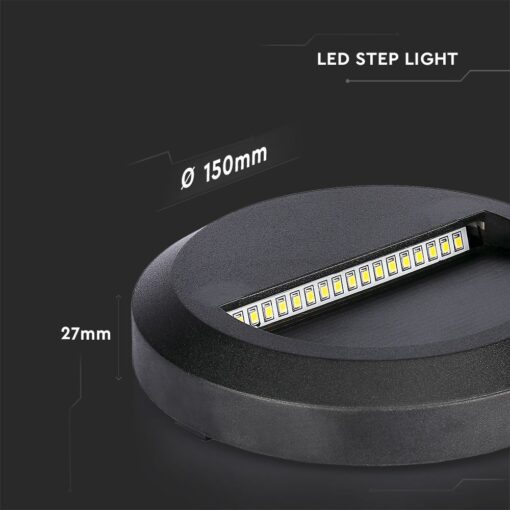 Επιτοίχιο Φωτιστικό LED για Σκαλοπάτια 2W V-TAC Μαύρο Στρογγυλό Αδιάβροχο IP65 Φυσικό 4000K – 211316