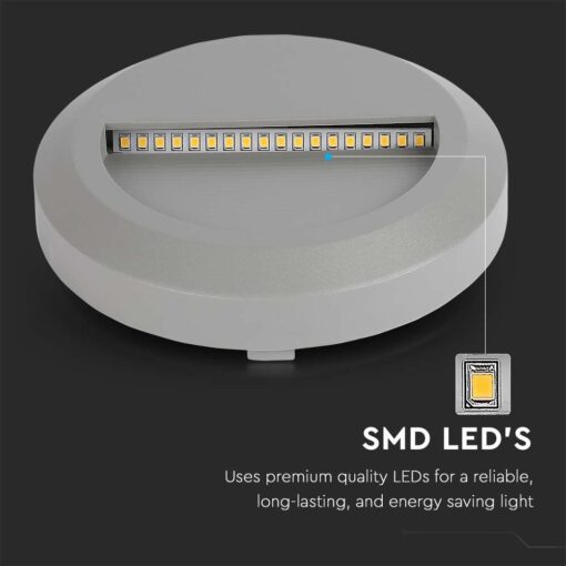 Επιτοίχιο Φωτιστικό LED για Σκαλοπάτια 2W V-TAC Γκρι Στρογγυλό Αδιάβροχο IP65 Θερμό 3000K – 211319