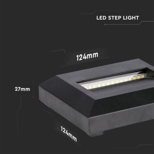 Επιτοίχιο Φωτιστικό LED για Σκαλοπάτια 2W V-TAC Μαύρο Τετράγωνο Αδιάβροχο IP65 Θερμό 3000K – 211323