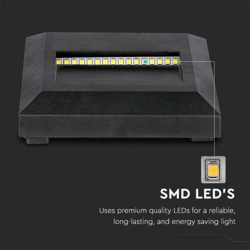 Επιτοίχιο Φωτιστικό LED για Σκαλοπάτια 2W V-TAC Μαύρο Τετράγωνο Αδιάβροχο IP65 Θερμό 3000K – 211323