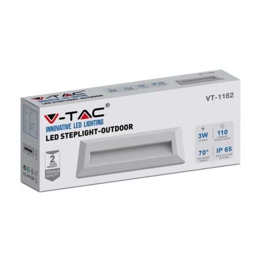 Επιτοίχιο Φωτιστικό LED για Σκαλοπάτια 3W V-TAC Λευκό Ορθογώνιο Αδιάβροχο IP65 Φυσικό 4000K – 211326