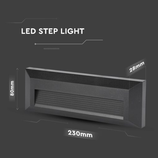 Επιτοίχιο Φωτιστικό LED για Σκαλοπάτια 3W V-TAC Μαύρο Ορθογώνιο Αδιάβροχο IP65 Θερμό 3000K – 211329