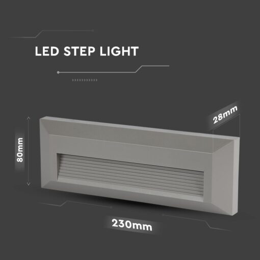 Επιτοίχιο Φωτιστικό LED για Σκαλοπάτια 3W V-TAC Γκρι Ορθογώνιο Αδιάβροχο IP65 Φυσικό 4000K – 211330