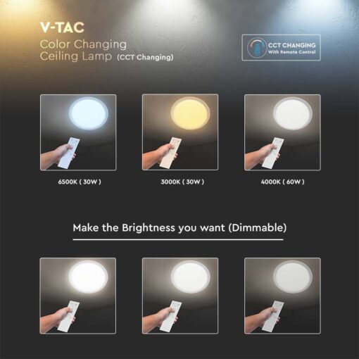 Πλαφονιέρα LED Designer 30W/60W/30W Στρογγυλή Dimmable 3 σε 1 V-TAC – 2114551