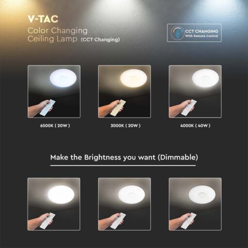 Πλαφονιέρα LED Designer 20W/40W/20W Στρογγυλή Dimmable 3 σε 1 V-TAC – 2114941