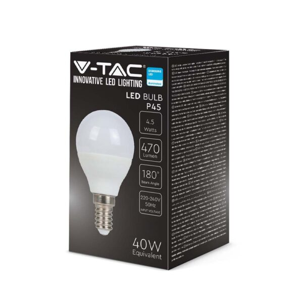 LED Λάμπα E14 P45 4.5W Samsung Chip V-TAC Θερμό 3000K – 21168
