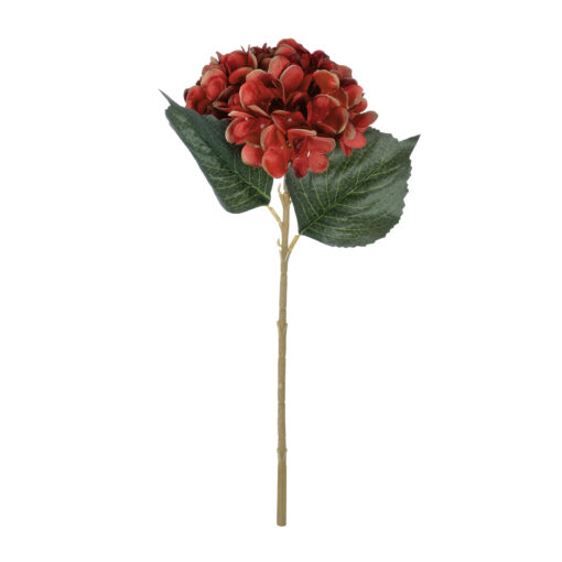 GloboStar® Artificial Garden RED HYDRANGEA BRANCH 21174 Τεχνητό Διακοσμητικό Κλαδί Ορτανσίας Κόκκινο  Y47cm
