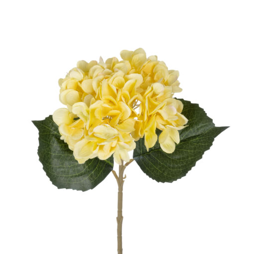 GloboStar® Artificial Garden YELLOW HYDRANGEA BRANCH 21176 Τεχνητό Διακοσμητικό Κλαδί Ορτανσίας Κίτρινης  Y47cm