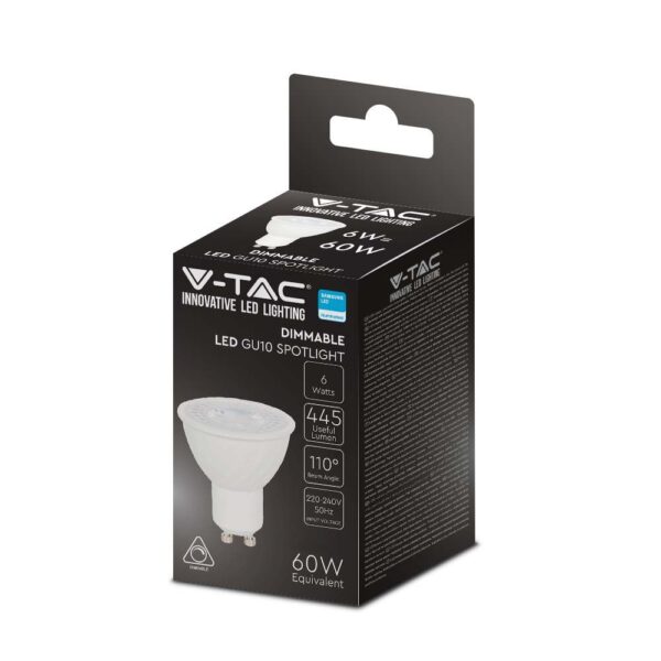LED SPOT Λάμπα GU10 6W V-TAC PRO Samsung Chip 110° 445lm Dimmable Θερμό 3000K – 21198
